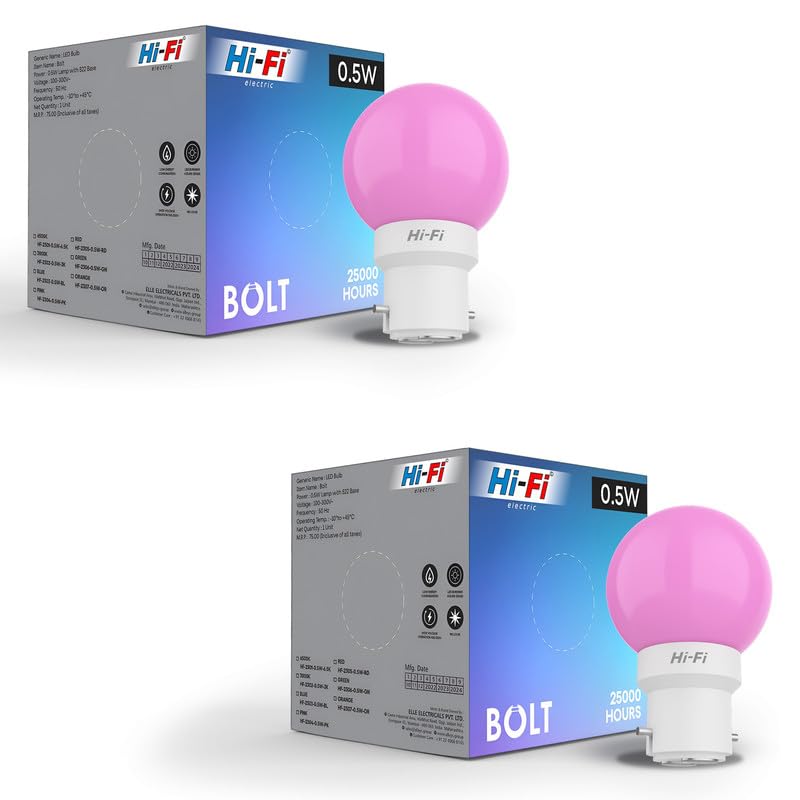 Image of Hi-Fi 0.5W LED Bulb (Pink) B22 Base | Energy Efficient Zero Watt Light | Decorative Night Lamp for Home, pooja room light & Bedroom Zero Blub (Pack of 2)