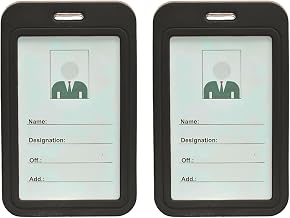 ID Card Holder | Dual-Sided Vertical Badge Holder | Polycarbonate, 54x86mm | Water Resistant | Dual Body Design | for Office, School, Colleges and Credit Cards (2, Black)