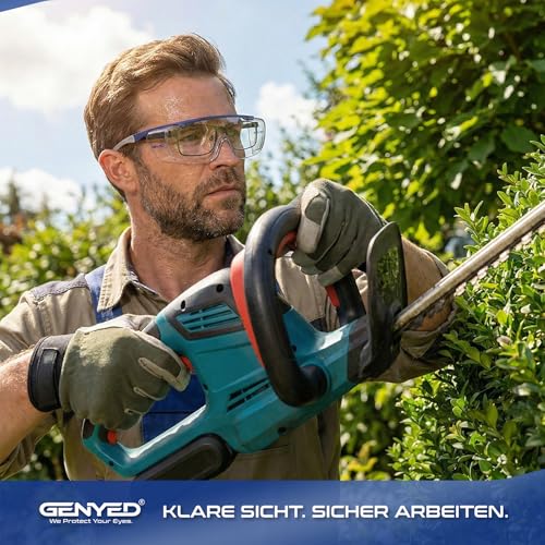 GENYED Schutzbrille für Brillenträger, Sicherheits-Überbrille, kratzfest, beschlagfrei, UV400-Gläser, verstellbare Bügel, Wrap-around, Sicherheitsbrille