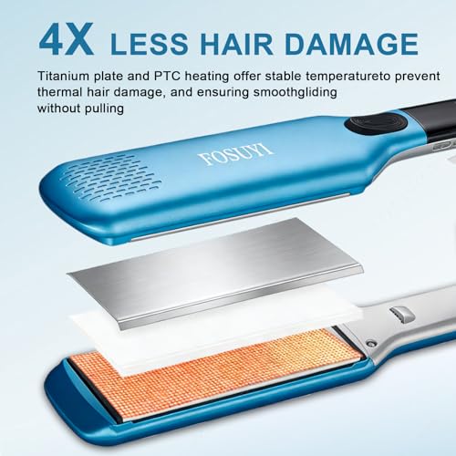 Image of Professional Hair Straightener,500 Fahrenheit Degree High Temp Flat Iron,2 Inch Ceramic Wide Plate,2 in 1 Straightener and Curler,Negative Ion Anti-Frizz Styling Tool for Smooth and Shiny Hair