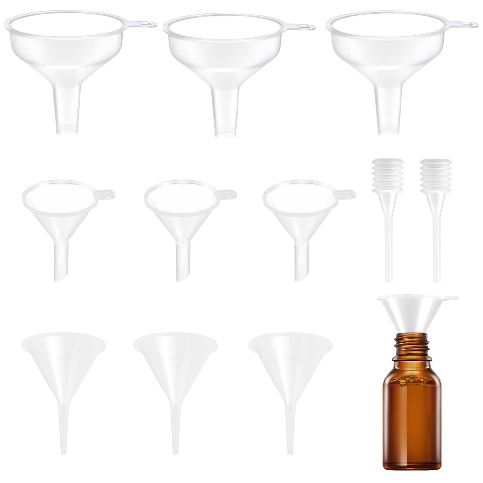 SWJLR 9 Pack Small Funnel Kit 3 Sizes with Droppers for Kitchen Bottles, Essential Oils, Capsules & Pet Souvenirs
