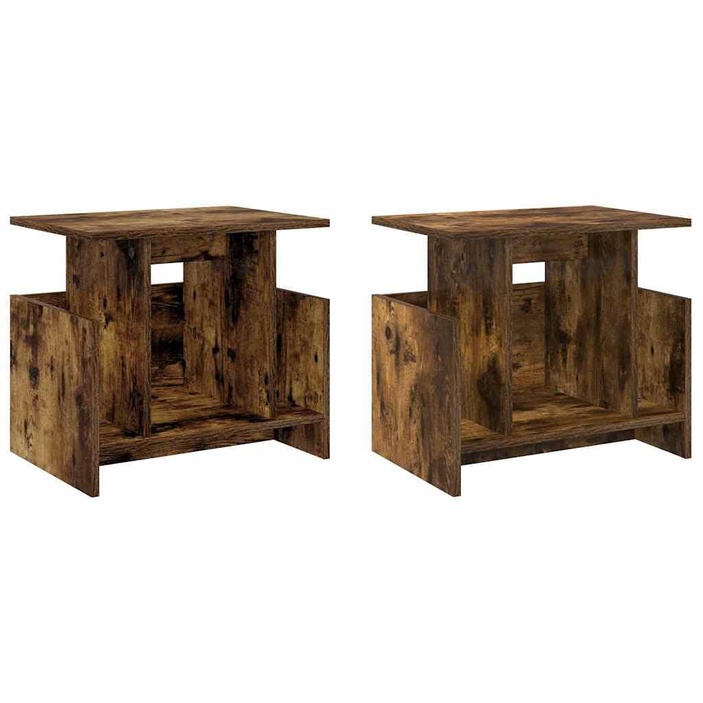 Set da 2 Supporti TV Moderni in Legno Ingegnerizzato Rovere Fumé | Consolle rettangolari salvaspazio per salotto, ideali per organizzare lettori e accessori media ordinatamente.