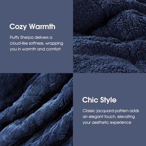 Drewin Weighted Blanket for Adults 20lbs Dual Sided Sherpa Weighted Blankets Posh Jacquard Cozy Warm Weighted Throw Blanket for Sleeping and Calming, Queen Size 60x80 inches, Navy Blue - Image 3