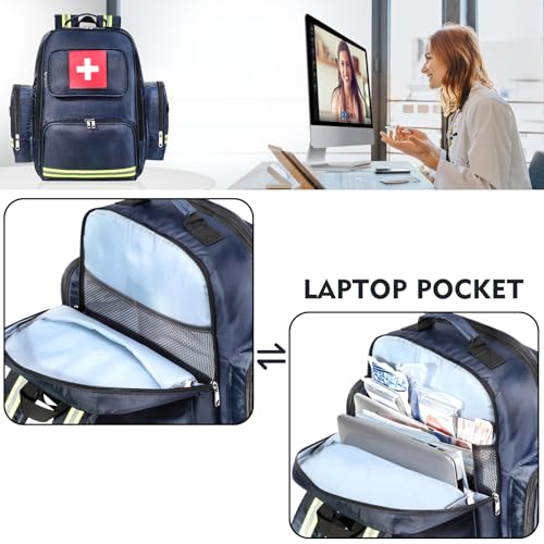 Image of Gatycallaty First Aid Backpack Medical Emt First Responder Bag Empty Ems Emergency Home Health Hiking Trauma Travel Camping (Large, Navy)