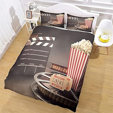 Single Duvet Cover Set 3 Pcs With Zipper Closure 135X200Cm - Ultra Soft Easy Care Microfiber Quilt Cover Set - Kids Single Bedding Sets With Pillowcase - 3D Gray Film Reel Cover