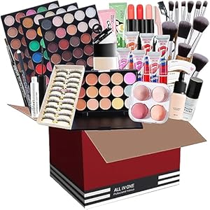 Professionelles Make-up Sets, MKNZOME 50St Schminke Set mit Schminktasche Schminkkoffer Gefüllt Frauen Makeup Paletten Kosmetik Lidschatten Lipgloss Geburtstags Weihnachten Geschenkset