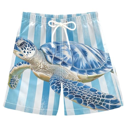 Boys Beach Board Shorts Sea Turtle Blue Swim Trunk Teen Swimwear
