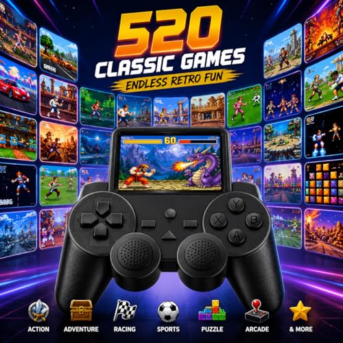Image of S10 Handheld Gaming Console 520 in 1 Retro Video Game for TV, Rechargeable Battery, AV Output, Portable Gamepad for Kids Boys Girls & Adults