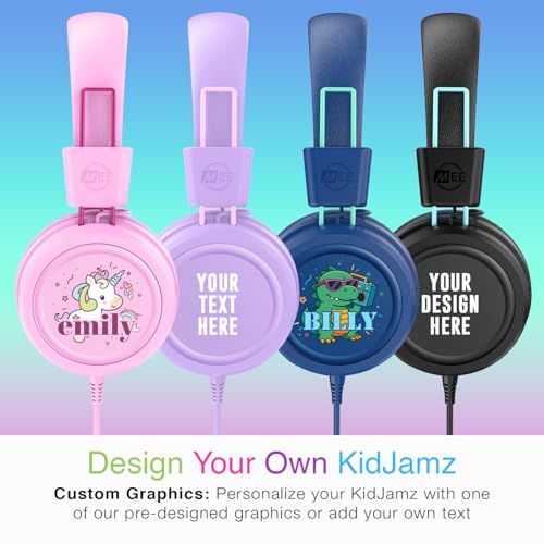 Image of MEE audio KidJamz KJ55 Personalized Wired Headphones for Kids with Custom Full Color Photo Print, 3.5mm Plug Headset, Volume Limiter, & Microphone, Printed Graphics for School, Gift, Travel (Blue)