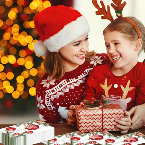 Christmas Paper Napkins Disposable 100pcs,Bell Pattern Dinner Napkins for Holiday Table Decor - Large 7.9x4.3 Inch Christmas Dinner Napkins for Parties and Kitchen Use – Image 4