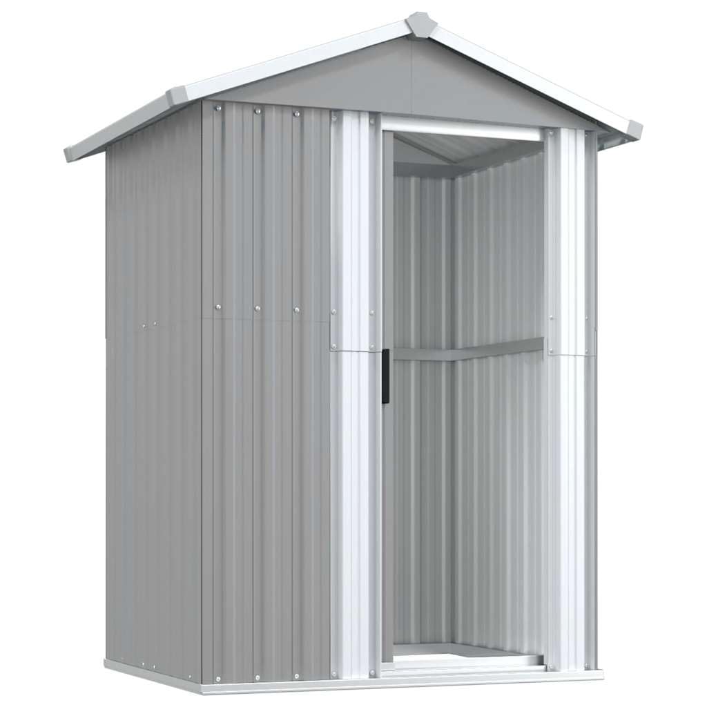 Cobertizo de acero galvanizado gris, 126 x 97,5 x 177 cm, cobertizo de jardín con puerta corredera, amplio espacio de almacenamiento para herramientas de jardín, cortacésped, accesorios de piscina y