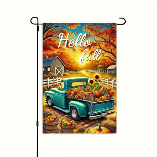 BlissYard Thanksgiving Truck Garden Flag 12x18 Inch Double Sided Fall Pumpkin Flag with Blue Vintage Truck and Sunflower Design Autumn Harvest Yard Banner Seasonal Farmhouse Porch Outdoor Garden Decor