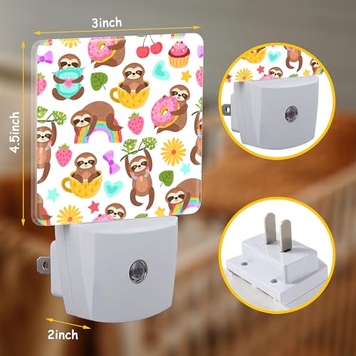 Image of Cute Sloths Eat Dancing or Dream Night Light for Kids Girls Boys,LED Night Light Plug into Wall with Dusk to Dawn Sensor for Room Decor,Hallway,Kitchen,Bathroom,Nursery,Stairs