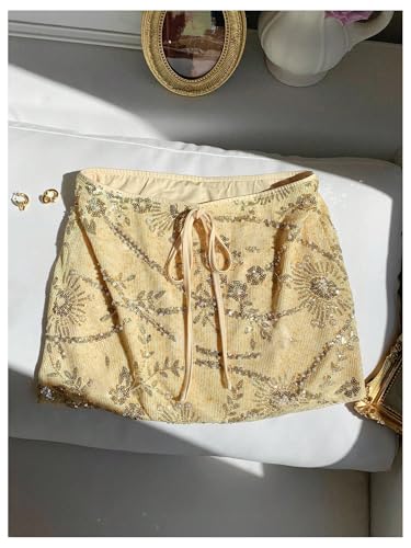 MakeMeChic Women's Sequin Mini Skirt Low Rise Tie Front Sparkly Skirts4