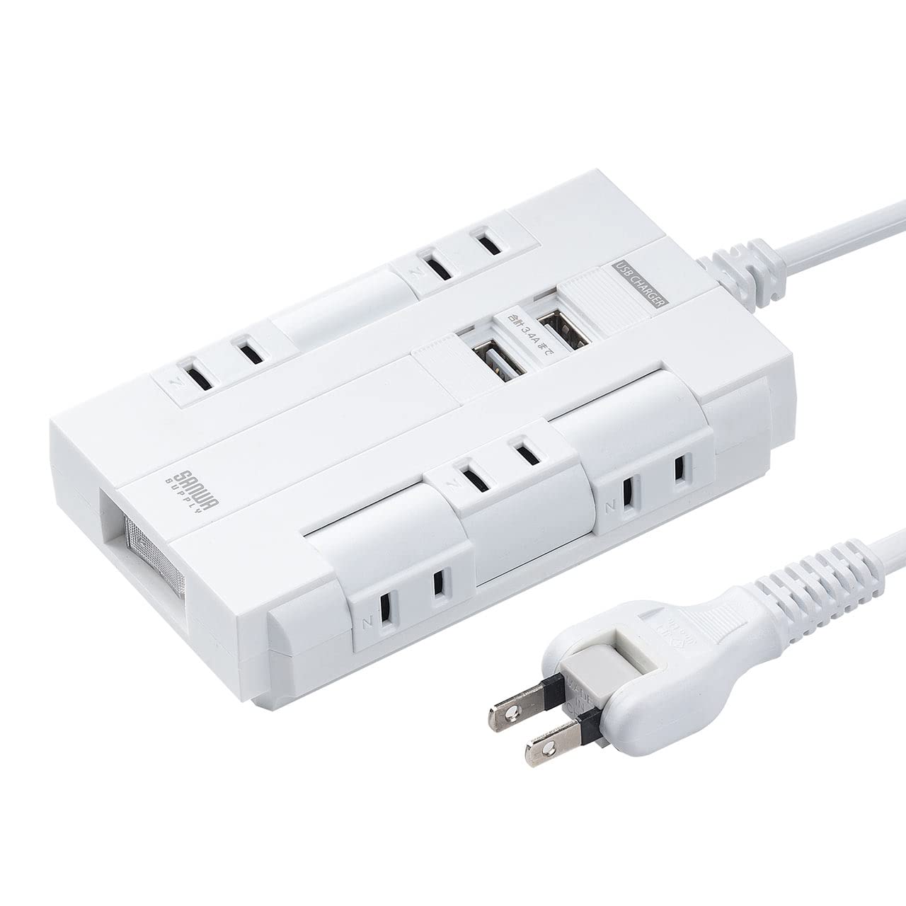 Amazon.co.jp: サンワダイレクト 電源タップ 6個口 回転式 2m USB付き