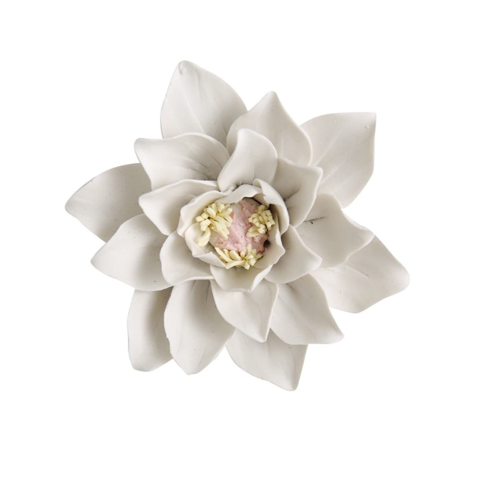 KJOLWHCQ Elegant Handcrafted Ceramic Flowers White Magnolia Lilies Sculpture Home Hanging 3D Wall Art Decor for Living Room Bedroom