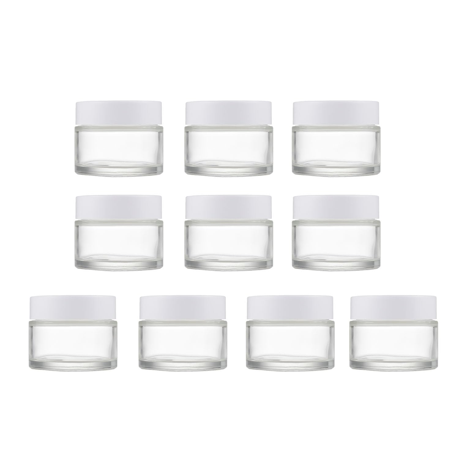 10 Pack 10ml/0.34Oz Clear Glass Cosmetic Jars with White Lids Reusable Sample Jars Refillable Empty Travel Containers for Lip Balm, Eye Cream, Samples, Salve, DIY Skincare
