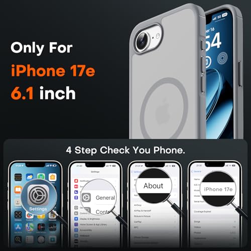 Image of TOCOL for iPhone 17e Case, Compatible with Magsafe, Military Drop Protection, Slim Translucent Matte Shockproof for iPhone 17 e Case 6.1 inch (Grey)