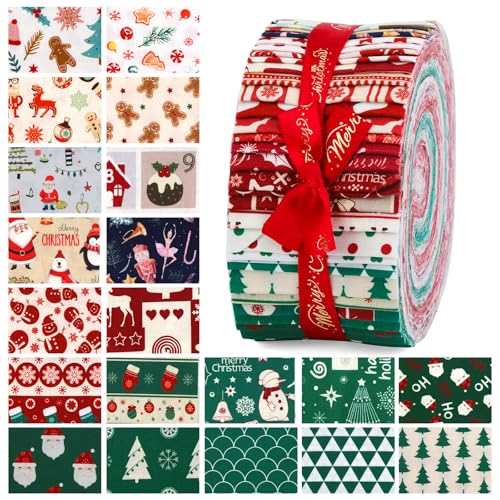 Jelly Roll Quilting Fabric Scraps Squares Strips Snowman Pattern Roll Cotton Fabric for Christmas DIY Crafts & Home Decor