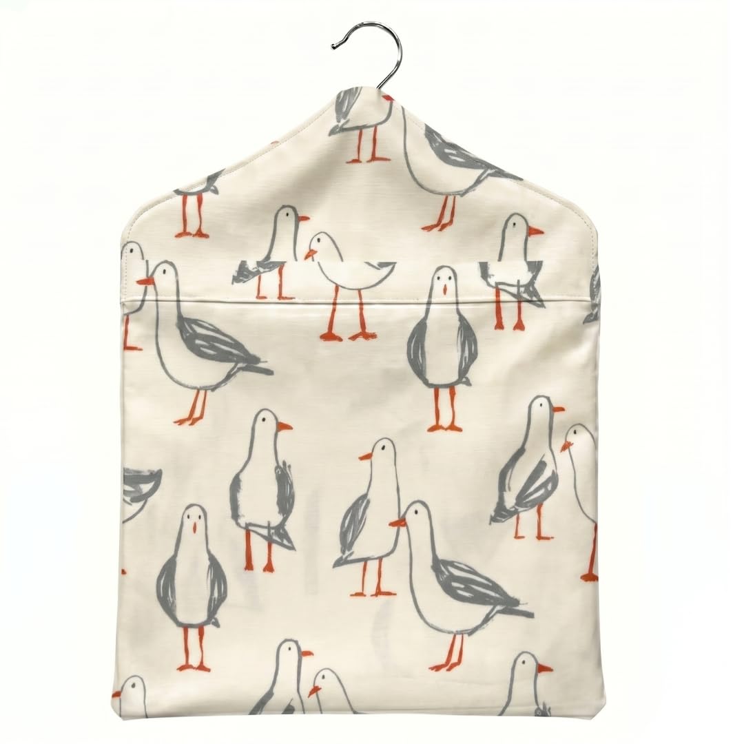 Jolee Fabrics Premium Oilcloth Peg Bags with Wooden Hanger - Large Waterproof Peg Bag, Clothes Clip Storage Perfect for Any Washing Line (Natural Seagulls Peg Bag)