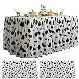 3 Pack Cow Print Table Skirts Disposable 29 in x 14 ft Birthday Party Decorations, Black and White Cowgirl Cowboy Table Skirts for Farm Animals Themed Birthday Party Supplies