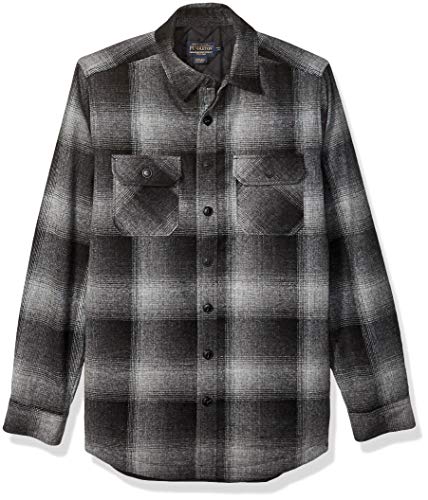 Pendleton Men's Tall Size Quilted CPO in Wool Shirt Jacket, Charcoal Ombre, MD