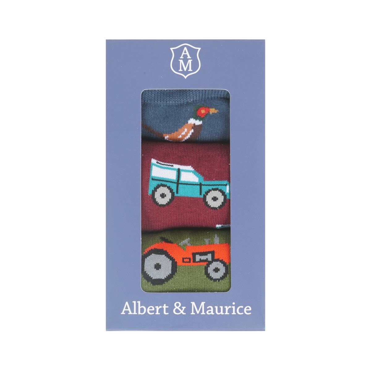 Albert & Maurice Mens Socks Gift Set Pack Of 3 Blue Pheasant/Red 4x4/Green Tractor