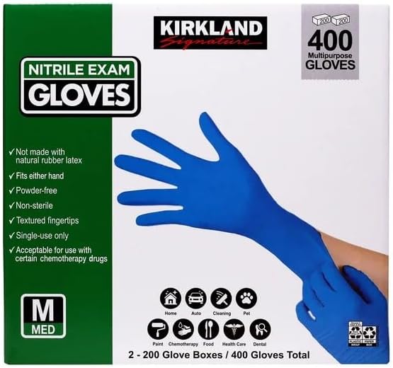Kirkland Signature - Guantes de examen de nitrilo medianos multiusos sin látex, color azul, 400 unidades