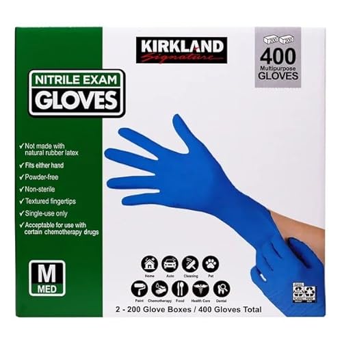 Kirkland Signature Nitrile Exam Medium Gloves Multi-Purpose Latex-Free, Blue 400 Count