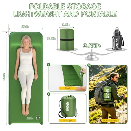 Memory Foam Camping Sleeping Pad, Foldable and Portable Self-Inflating Camping Mattress Pad, 9.5 R-Value Insulated & Quiet Sleeping Mat with Pillow, Compact for Backpacking Hiking Car Traveling Tent - Image 2