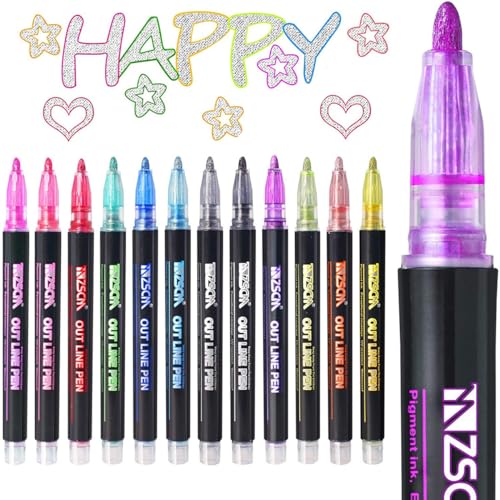 Opiniones y reviews de Glitter de Colores los preferidos por los clientes. 46 12 Colores Marcadores Metálicos de Doble Línea, Marcadores Plumones Mágico, Plumones Brillantes, Punta Pincel de Doble Línea con Glitter para Tarjetas de Felicitación, DIY,...