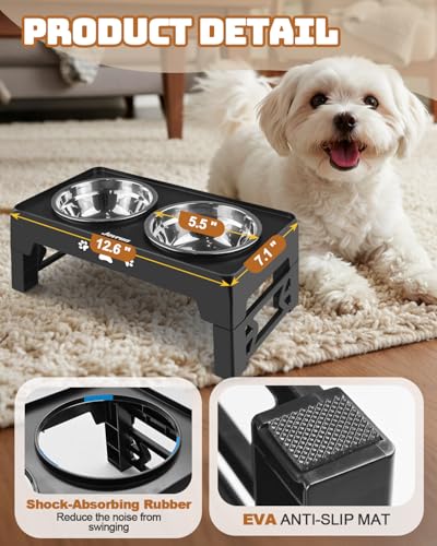 Elevated Dog Bowls, Dog Feeder with 2 Stainless Steel Dishes, 2 Heights Adjustable Raised Stand for Small Dogs, Food Dishes with Non-Slip Feet - Image 4