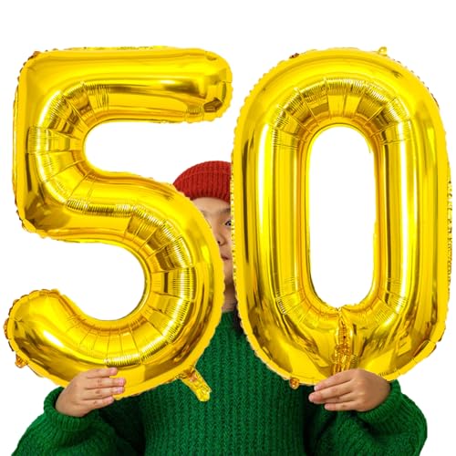 Image of Gold Number Balloons Birthday Balloons - Giant Gold Number 50 Balloon 40 inch, Numbers Balloon 10th Birthday Decorations, Gold Party Supplies for Women Men