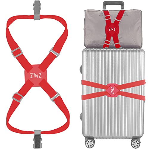 Correa de Equipaje con Hebilla Anti-pellizco, Cinturón de sujeción de Maleta de Alta Elasticidad Cinturón de Bolsa Ajustable Bungees,Rojo Cover