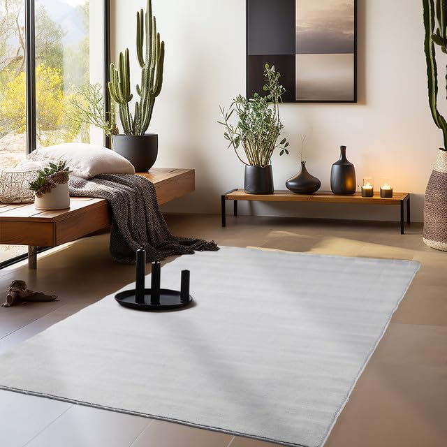 Homebyhome Teppich Wohnzimmer 160x230 cm Silber Waschbarer Kurzflor Teppiche Einfarbig Moderne...