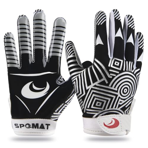 SPOMAT Youth Football Gloves Kids Silicone Grip Receiver Gloves with Super Stick Ability for Best Game Experience, Swallow Tail 