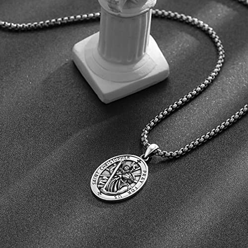 925 Sterling Silver Patron Saint Medal Necklace Catholic Protection Pendant Amulet Religious Jewelry for Men Women2