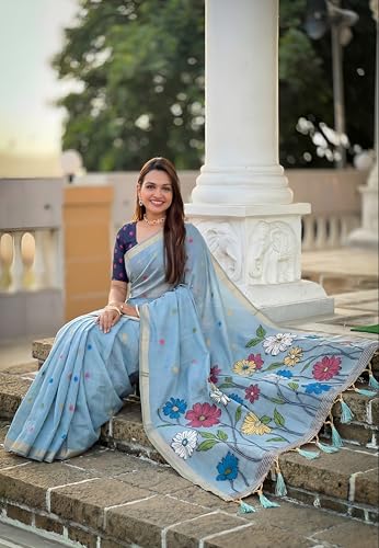 Image of SGF11 Women's Soft Cotton Linen Silk Saree With Blouse Piece