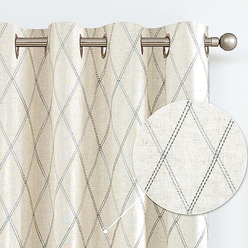 jinchan Linen Curtains for Living Room Grey Diamond Embroidered Curtains Geometric Patterned Window Drapes Flax Window Treatment Set for Bedroom Grommet Curtains 84 Inches Long 2 Panels jinchan Linen Curtains for Living Room Grey Diamond Embroidered Curtains Geometric Patterned Window Drapes Flax Window Treatment Set for Bedroom Grommet Curtains 84 Inches Long 2 Panels
