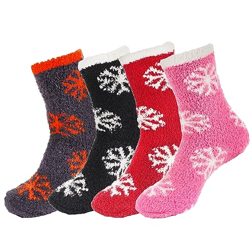 Image of BambooMN Women's Super Soft Fuzzy Socks, Polka Dot, Gradient, Snowflake, Featherlight Cuff - Assorted Colors