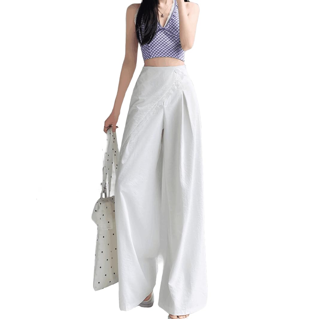 Slim Casual Straight Leg Pants High Waist Drape Narrow Womens Summer Thin Wide Leg Pants