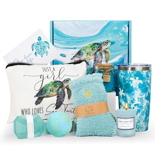 GiftPeak for Mom, Sea Turtle , Turtle Gift Set for Turtles Lovers, Turtles Relaxing Spa Bath Gift Baskets, Birthday Box for Women Her Sister Friends 20OZ