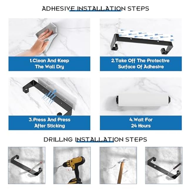 Paper Towel Holder Under Cabinet: Kitchen Paper Towels Holder Wall Mount Under Counter Kitchen Roll Holder Rack Black Paper Towel Rack Cabinet Door Mounted Hand Towel Roll Holder Kitchen Towels Holder