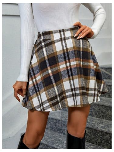 Floerns Women's Plaid High Waisted A Line Skirt Ruffle Hem Pleated Skirts4
