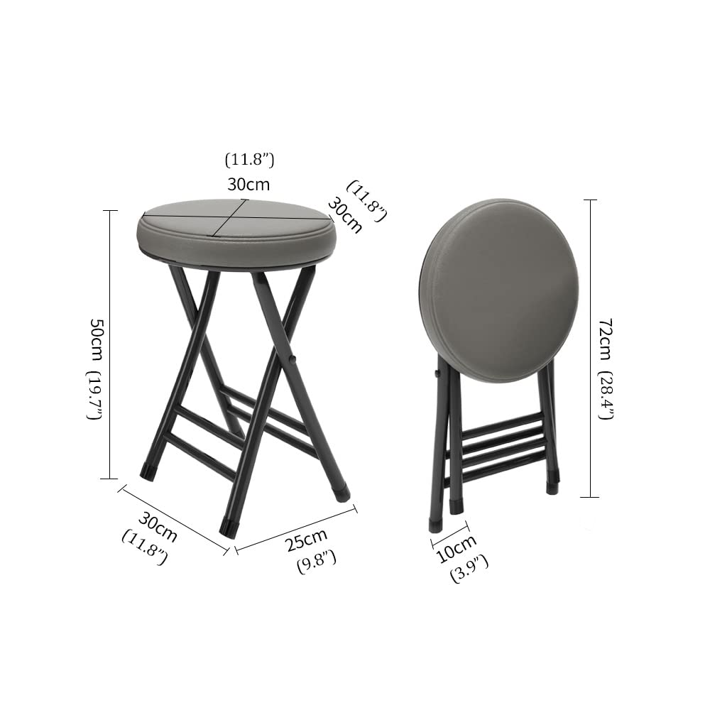 Balama Hocker Metall Schwarz & Grau klappbar gepolstert 50 x 30 x 30cm mit Sicherheitsverriegelung, mehr stabil mit 2 Querstangen, mit Bodengleiter, robustem Kunstleder, dickwandiges Metallrohr(Grau)