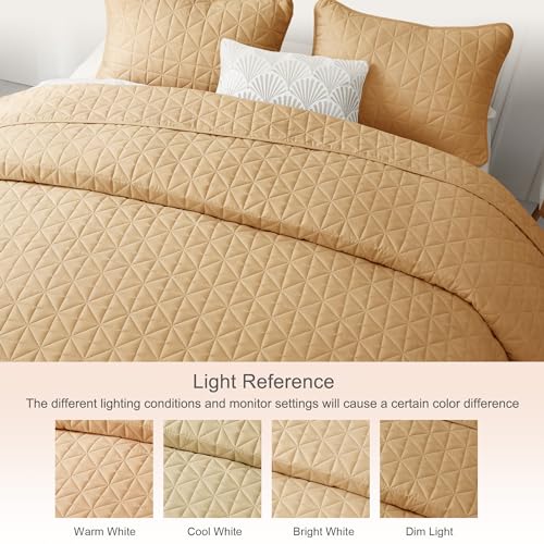 Exclusivo Mezcla QS-06-QPC Quilts Queen Size Bedding Set With Stitched Grid Pattern, Lightweight Summer Camel Bedspreads Coverlets Bed Cover thumb #3