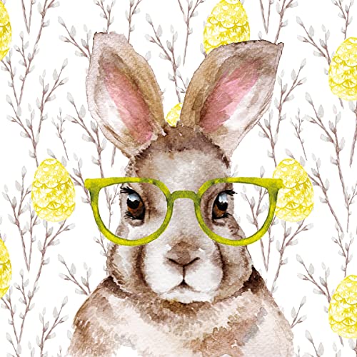Lot de 20 serviettes de table en forme de lapin avec lunettes - Printemps - Animaux - Pâques - Décoration de table - 33 x 33 cm Cover