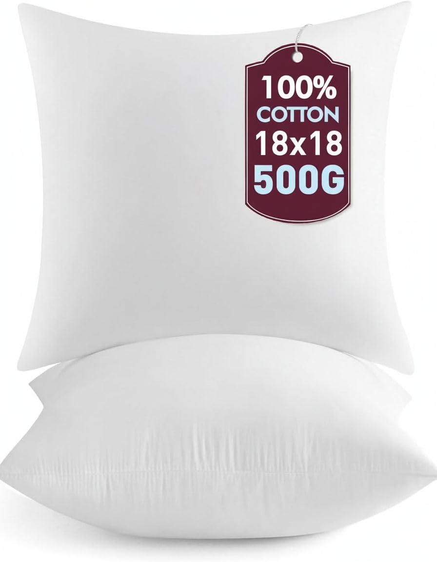 Insertos de almohada, 18 x 18 pulgadas, cuadrados, suaves, esponjosos, rellenos, rellenos de almohada decorativos blancos (18 x 18 pulgadas (paquete de 2)