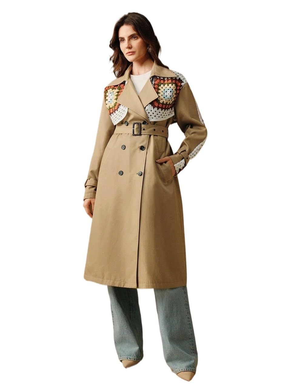 Womens 2025 Fashion Fall Trench Coat Double Breasted Long Trench Coat