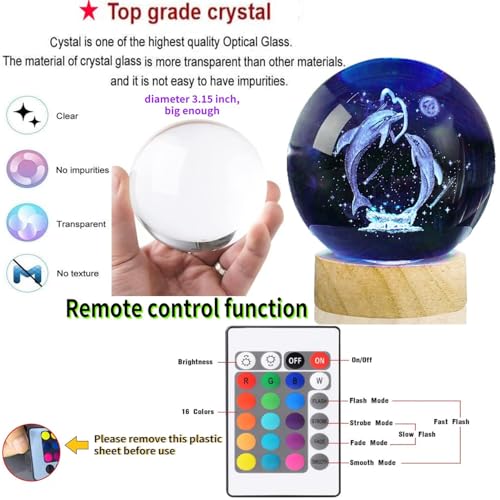 Image of STARKENDY3D Rose Crystal Ball LED Night Lamp, Creative Engraved Night Light Wooden Base, Warm White Decorative Table Lamp for Home, Office, Bedroom, Birthday Gift((Multicolour) with Remote)